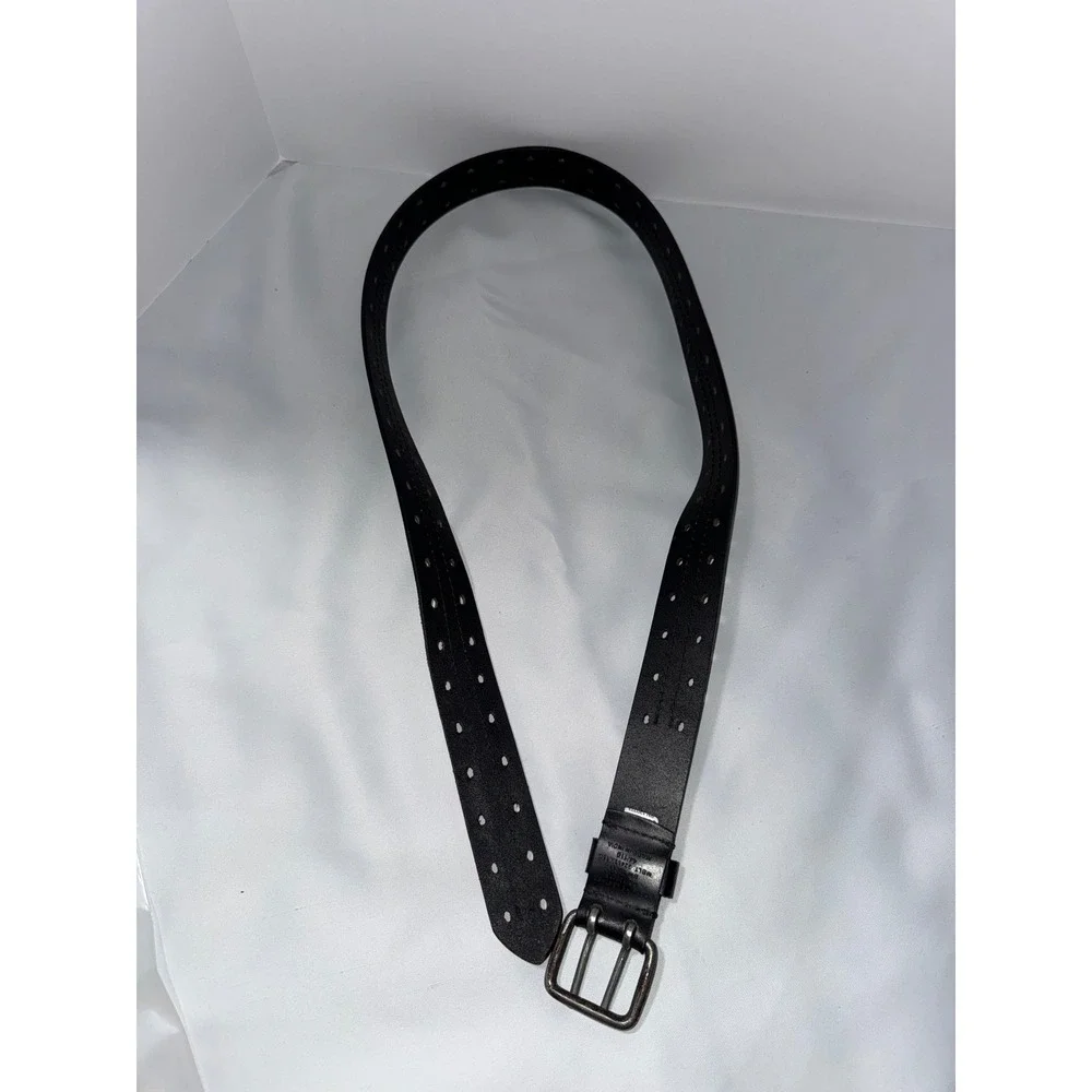 Genuine Leather Double Prong Belt Black 44/110 MBLT 32433-15G Antiqued Buckle